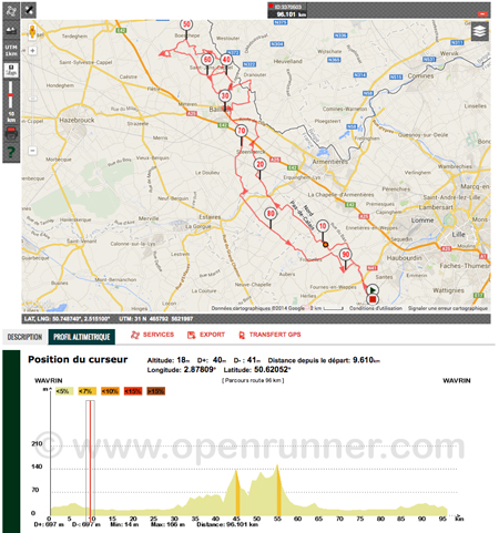 Randonnée en bleu et jaune 2014 - Wavrin - Parcours 96 km
